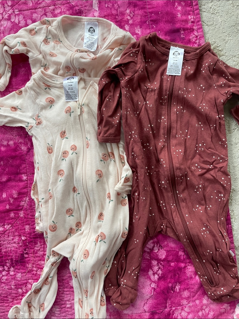 Carter's Baby Girls' Peach Print and Rust Zip Front Cotton One-Pieces (3 Pack)